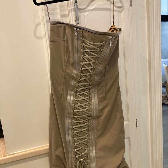 Dolce & Gabbana Y2K Vintage 2003 Khaki Lace Up Corset Dress Sz IT 44 (US 8) S/S - Picture 11 of 13